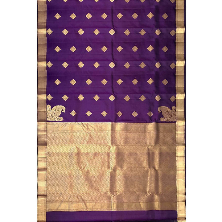 Kanchi pure silk saree in purple with floral motifs