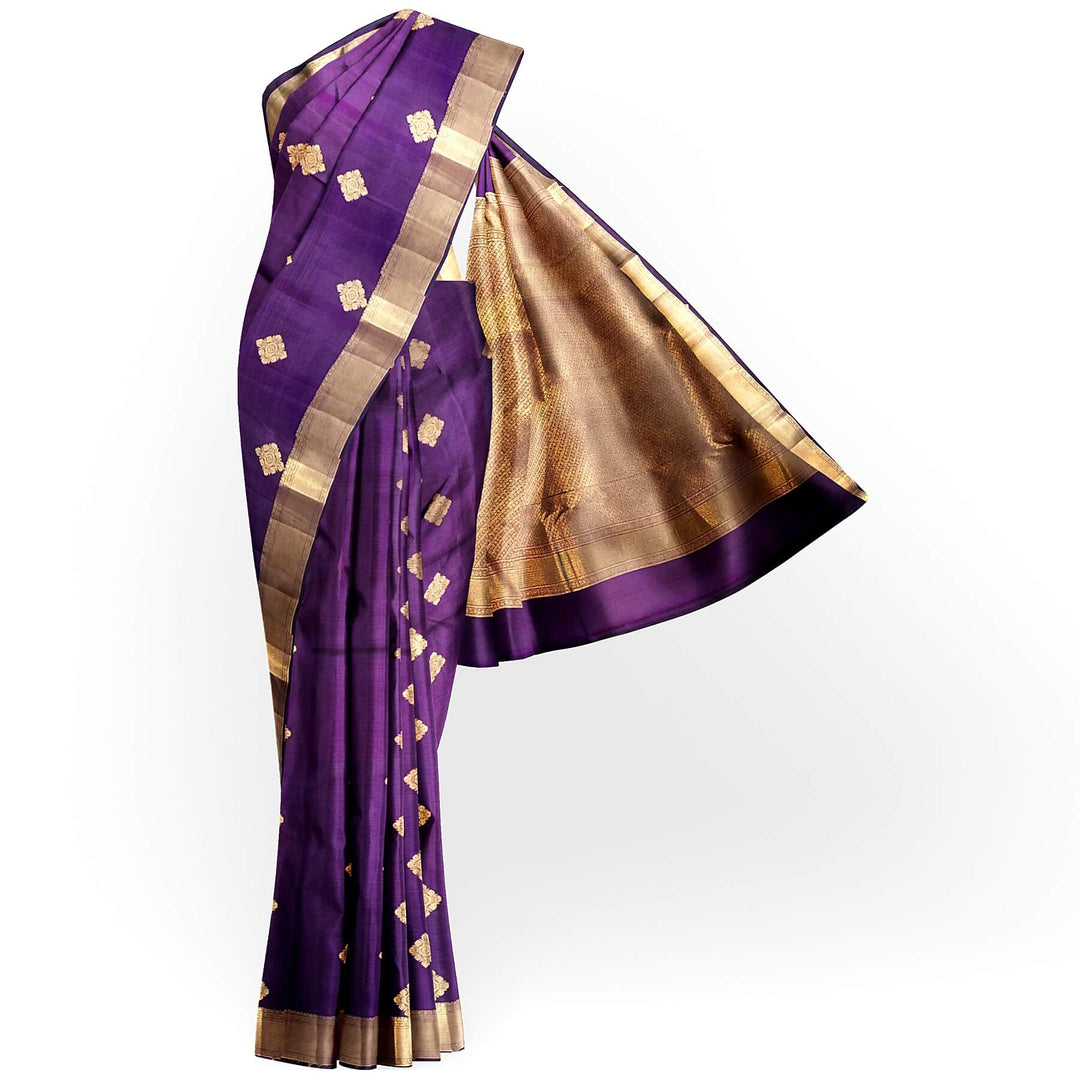 Kanchi pure silk saree in purple with floral motifs