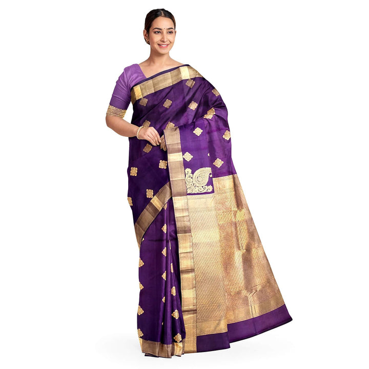 Kanchi pure silk saree in purple with floral motifs