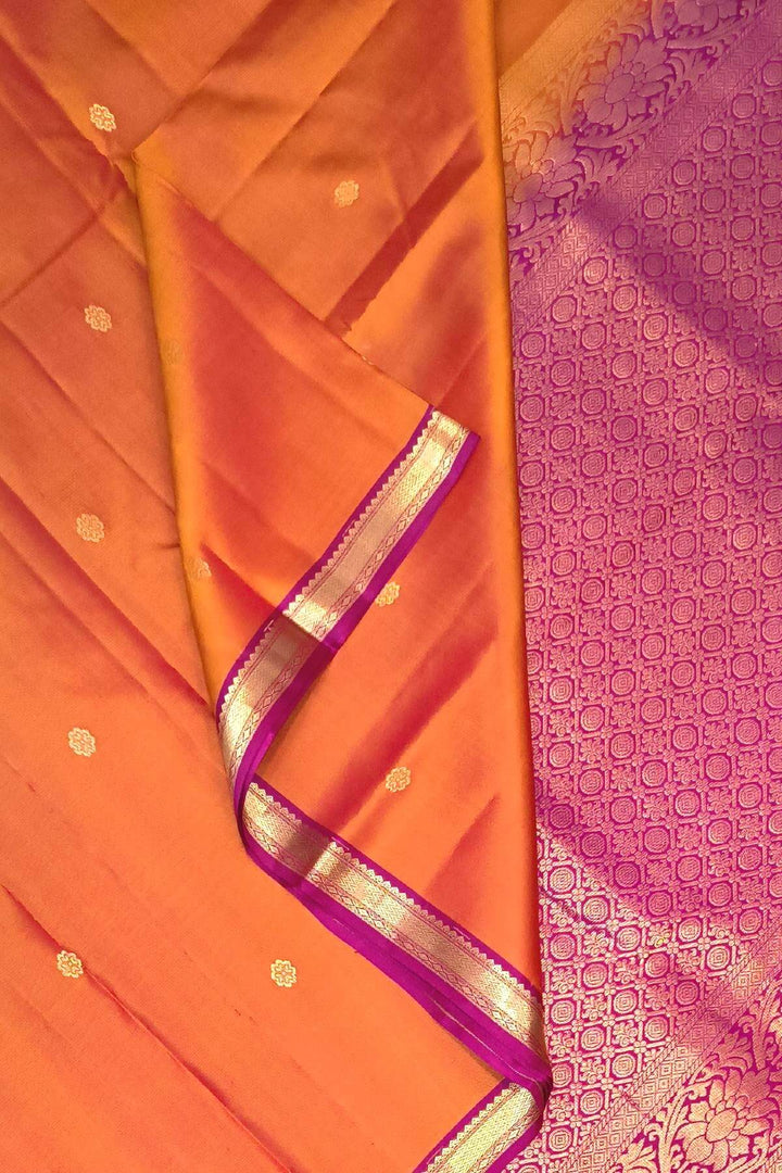 Kanchi pure silk saree in rust colour with small motifs