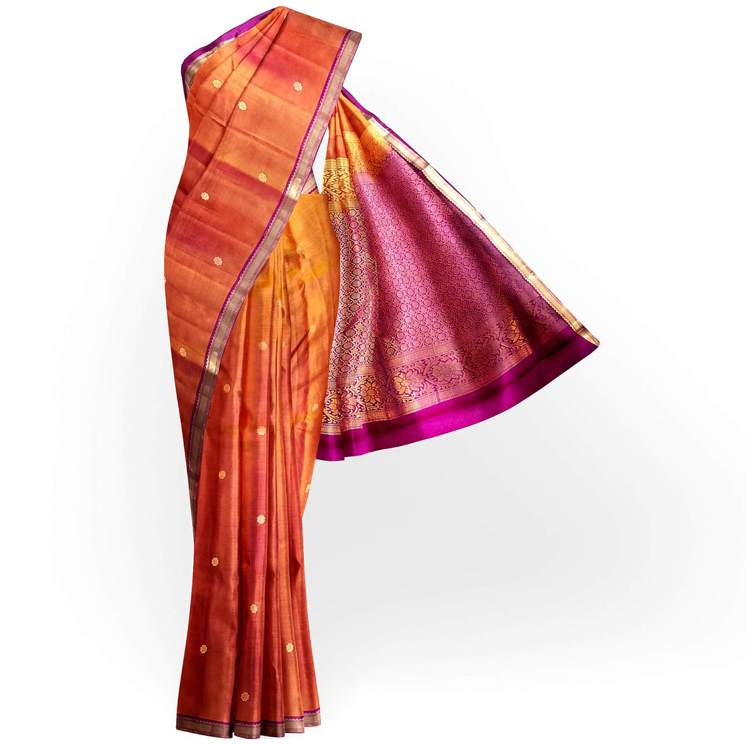 Kanchi pure silk saree in rust colour with small motifs
