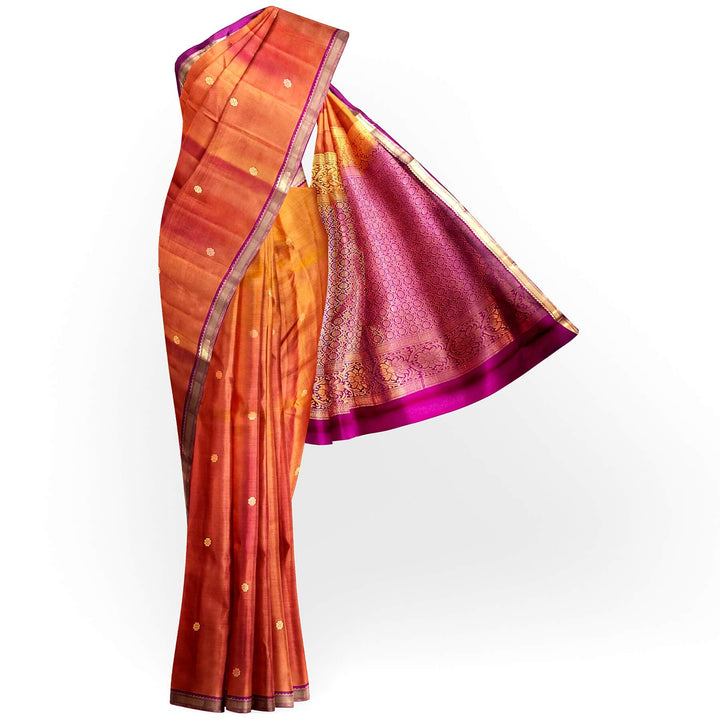 Kanchi pure silk saree in rust colour with small motifs