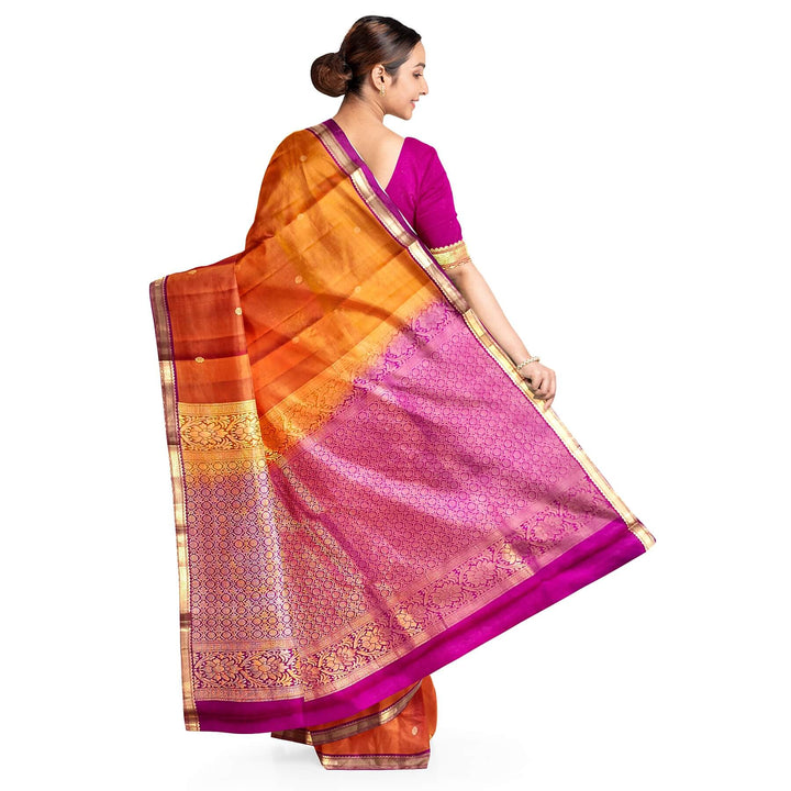 Kanchi pure silk saree in rust colour with small motifs