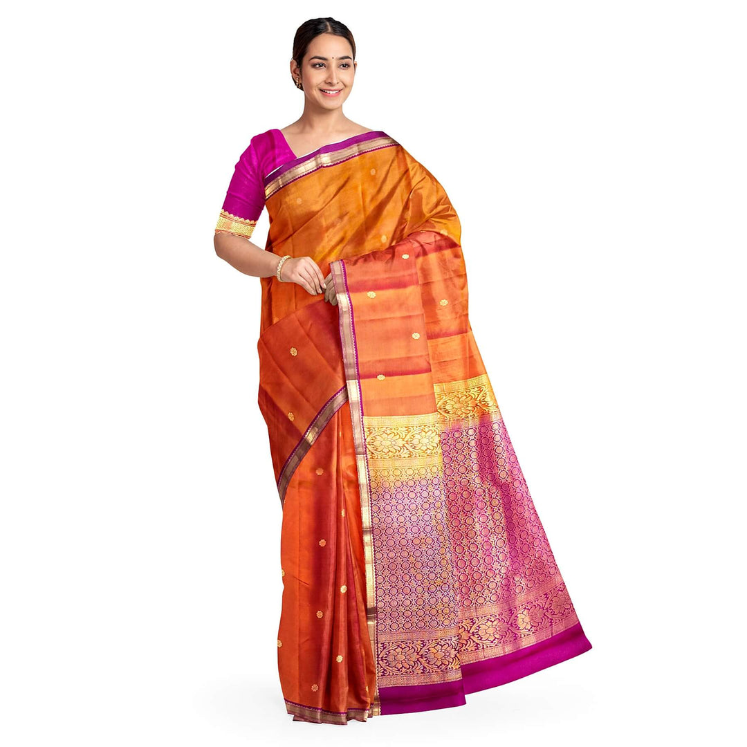 Kanchi pure silk saree in rust colour with small motifs