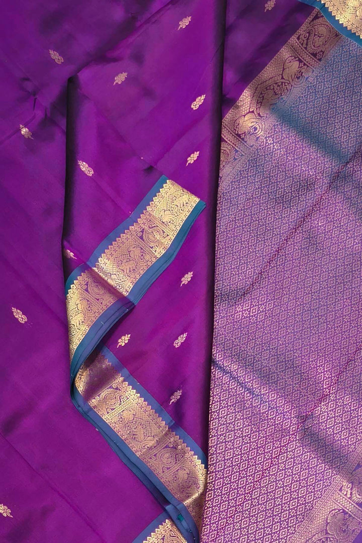 Kanchi pure silk saree in purple with small buttis