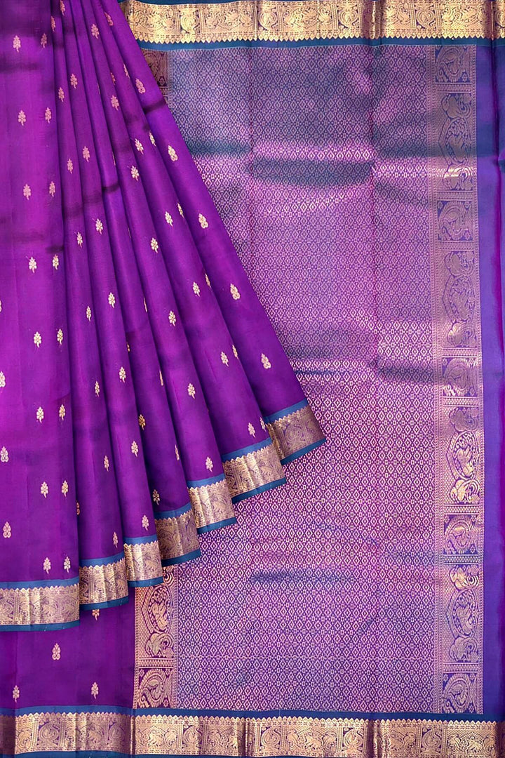 Kanchi pure silk saree in purple with small buttis