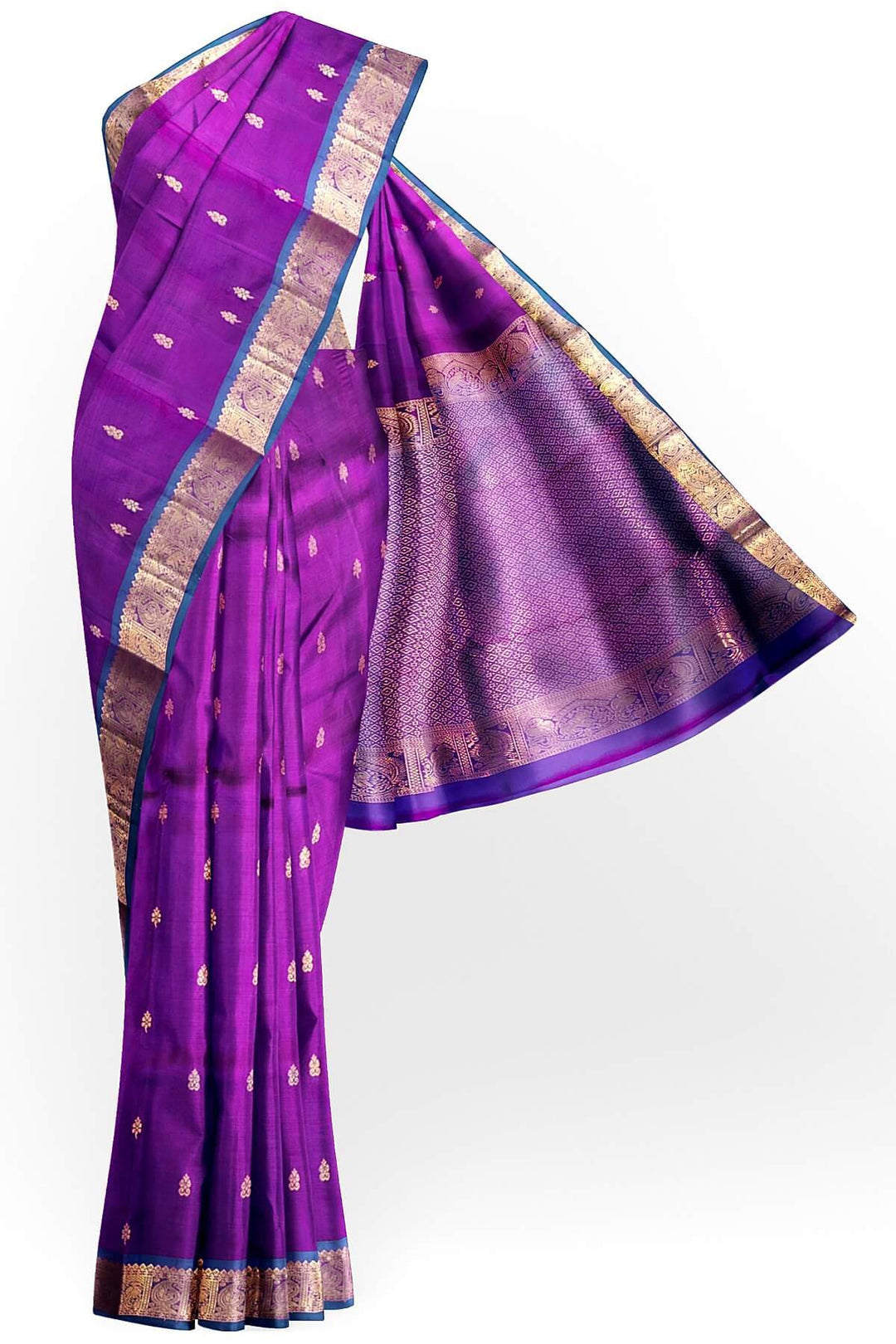 Kanchi pure silk saree in purple with small buttis
