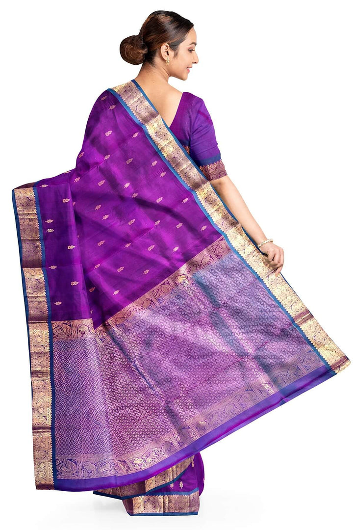 Kanchi pure silk saree in purple with small buttis