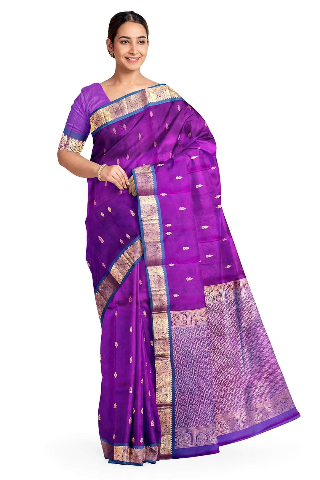 Kanchi pure silk saree in purple with small buttis