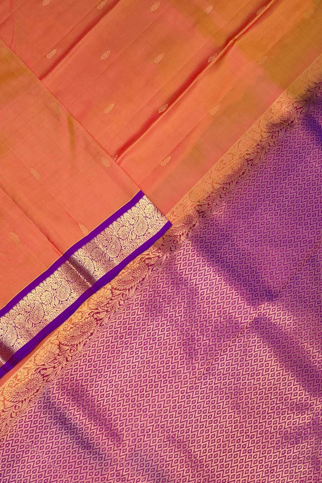 Kanchi pure silk saree in two tone mustard orange