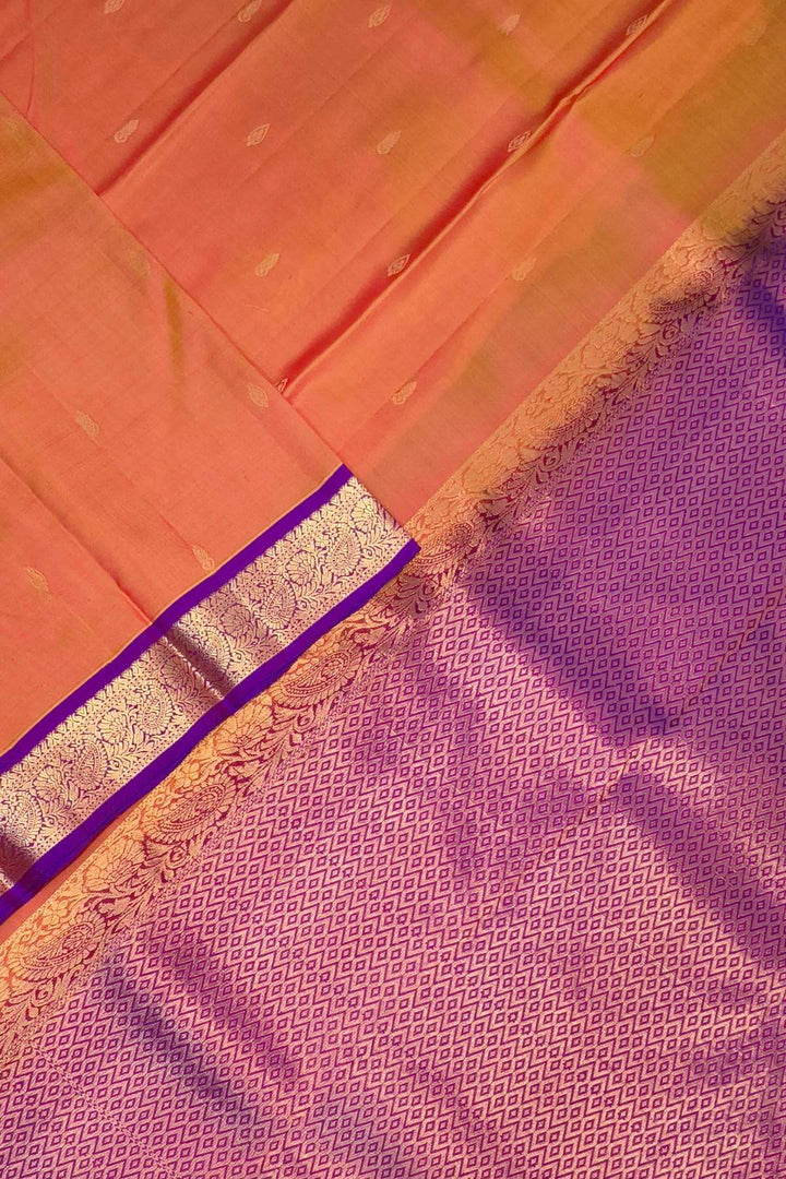 Kanchi pure silk saree in two tone mustard orange