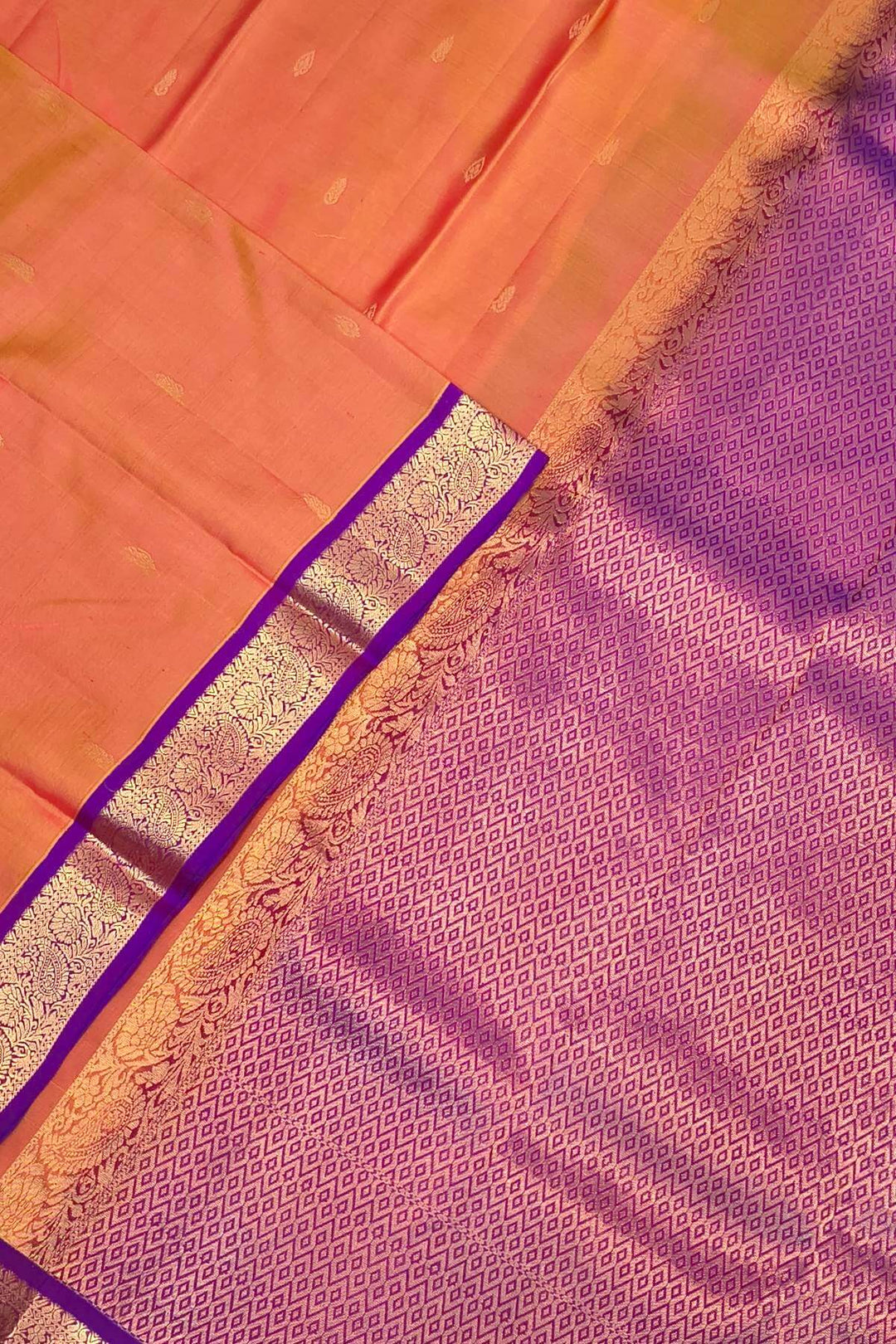 Kanchi pure silk saree in two tone mustard orange