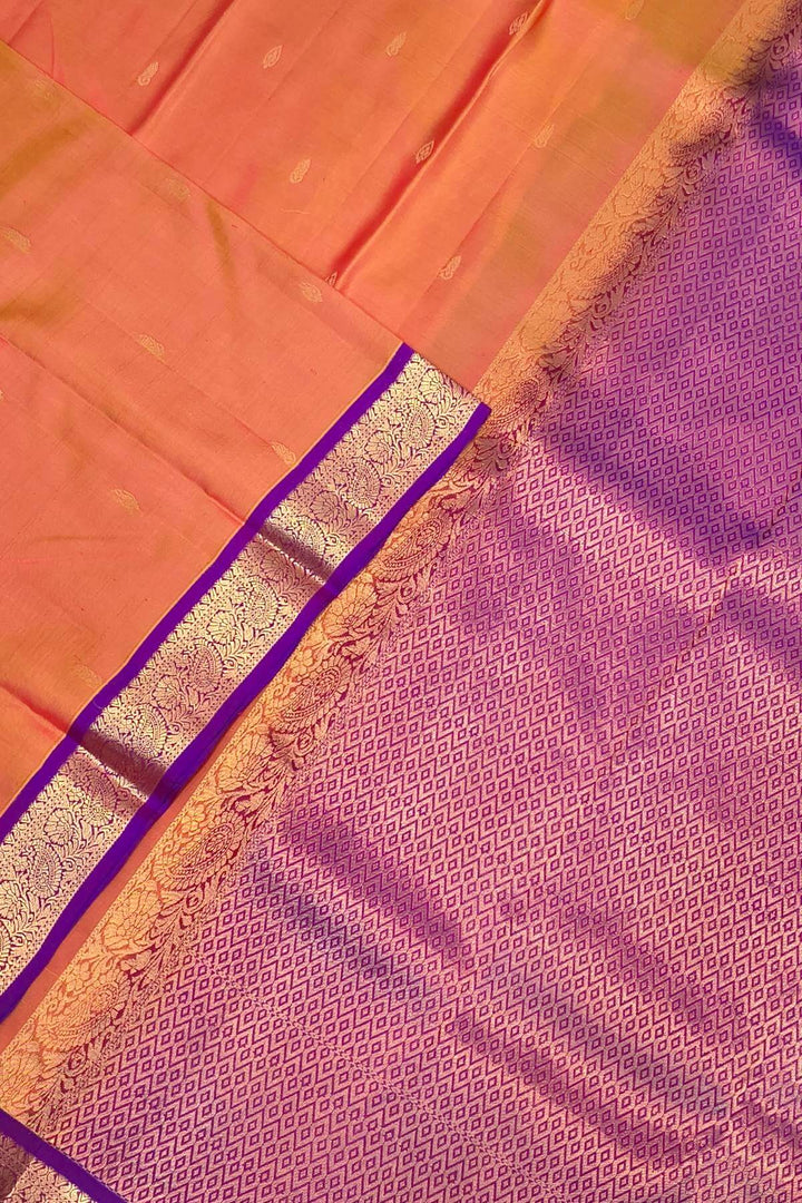 Kanchi pure silk saree in two tone mustard orange