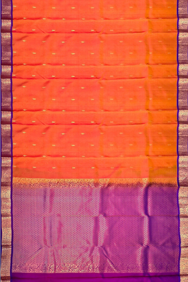 Kanchi pure silk saree in two tone mustard orange