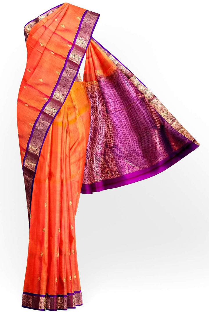 Kanchi pure silk saree in two tone mustard orange