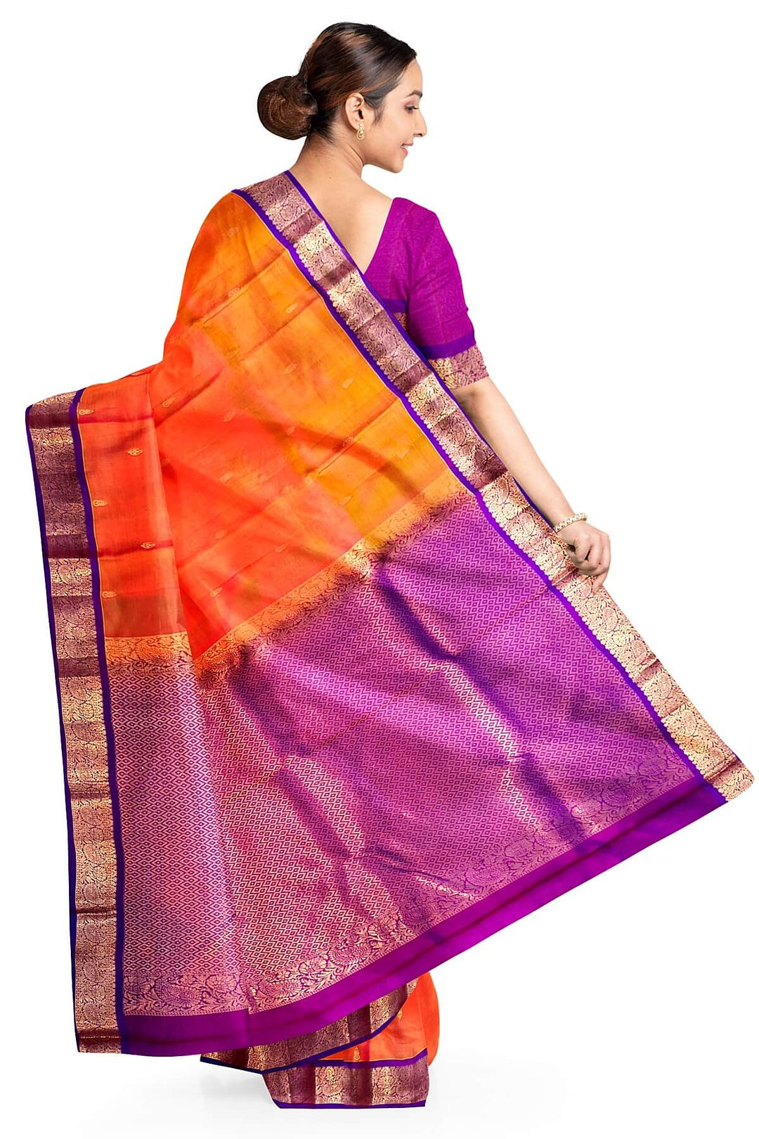 Kanchi pure silk saree in two tone mustard orange