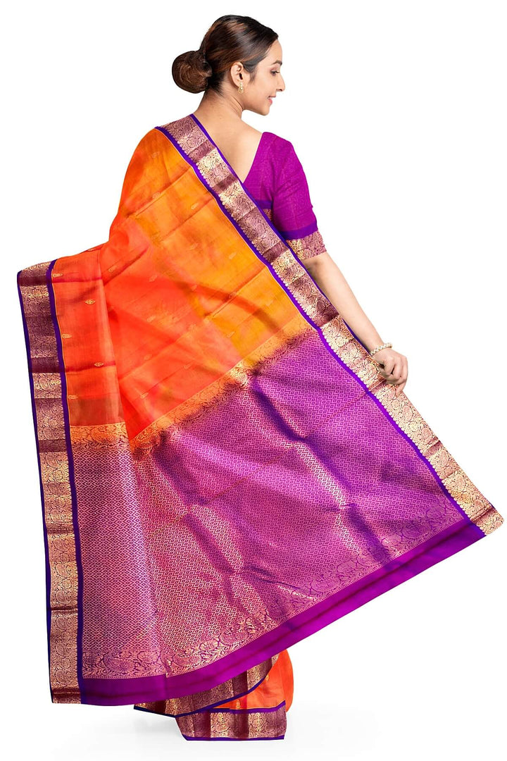 Kanchi pure silk saree in two tone mustard orange