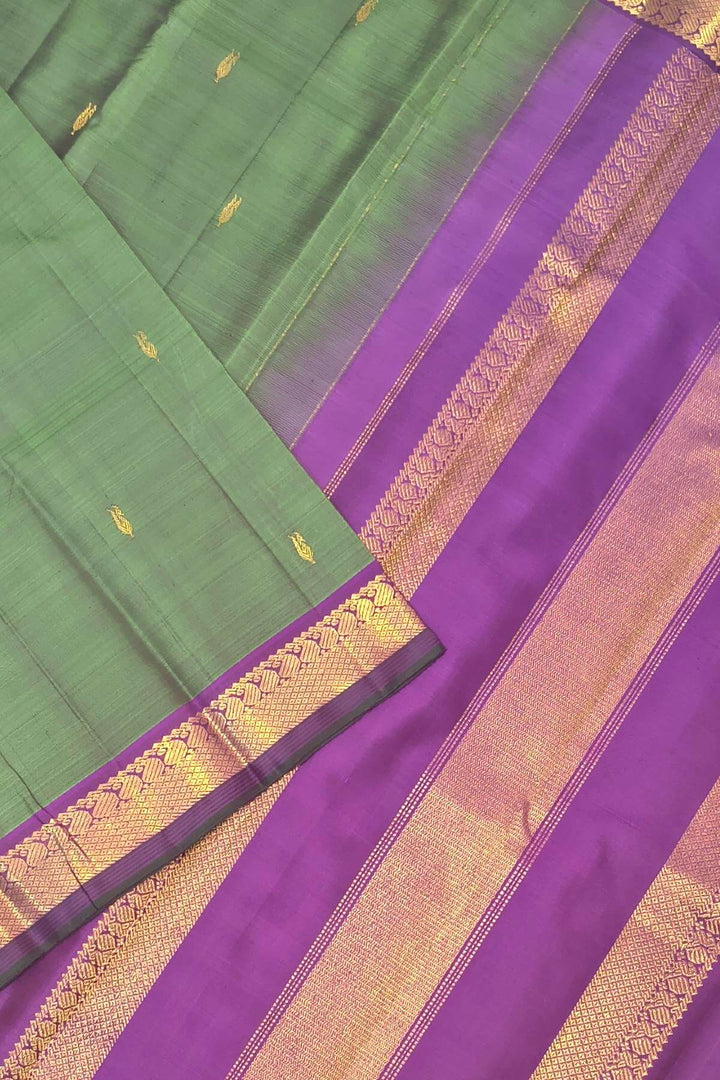 Kanchi pure silk saree in green with small motifs