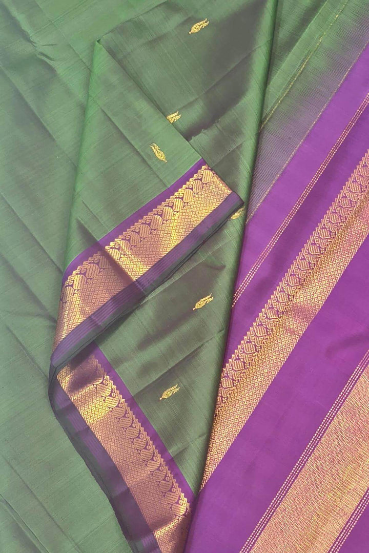 Kanchi pure silk saree in green with small motifs