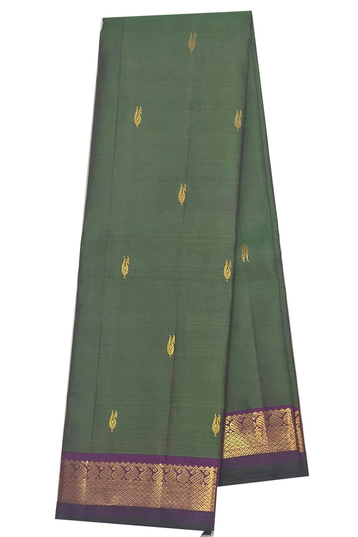 Kanchi pure silk saree in green with small motifs
