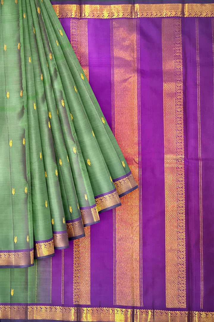 Kanchi pure silk saree in green with small motifs