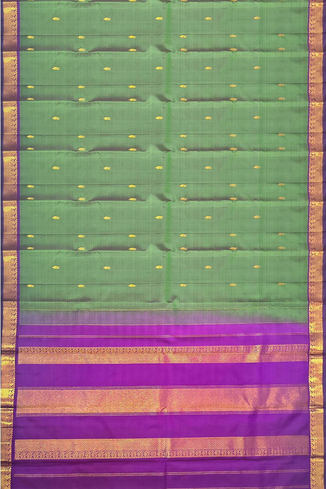 Kanchi pure silk saree in green with small motifs