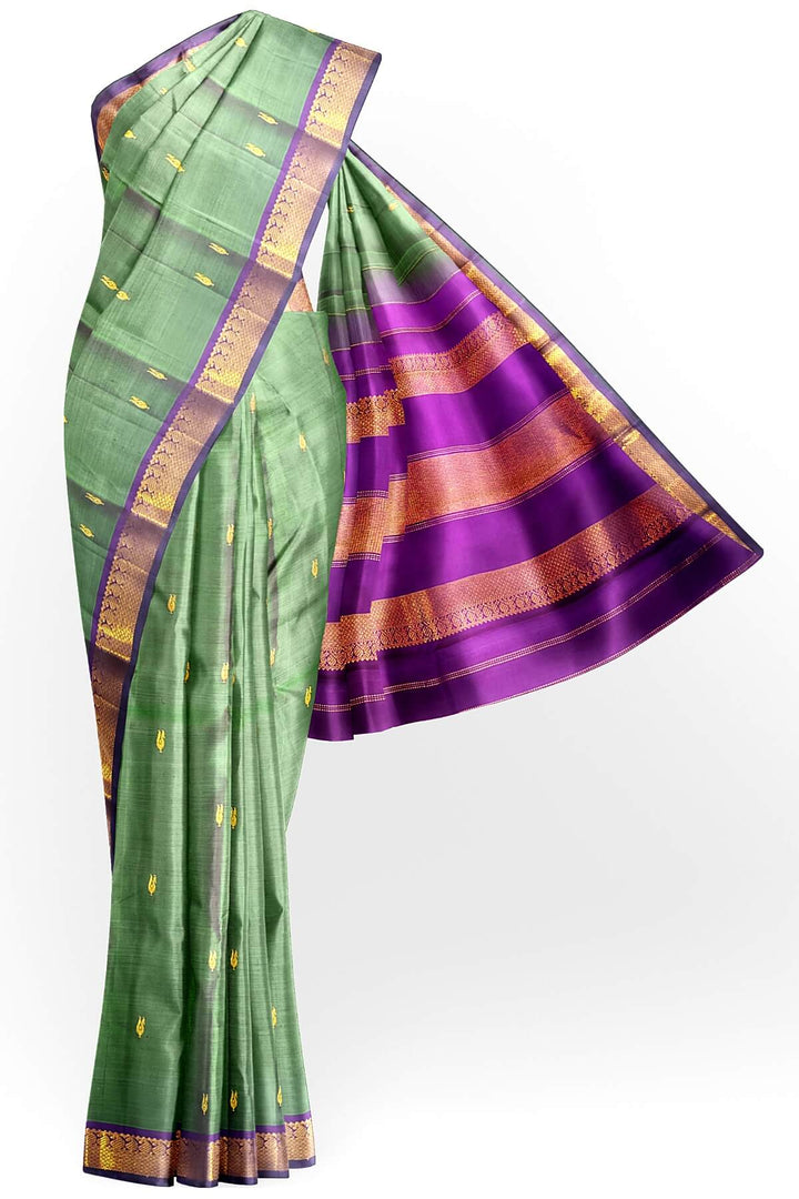 Kanchi pure silk saree in green with small motifs