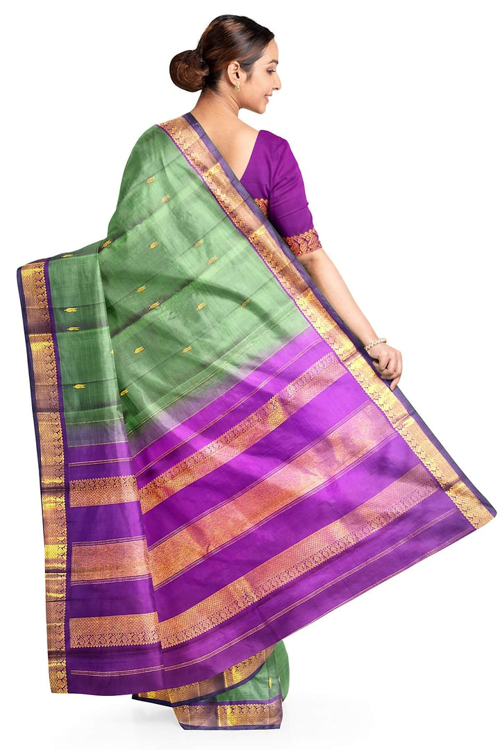 Kanchi pure silk saree in green with small motifs