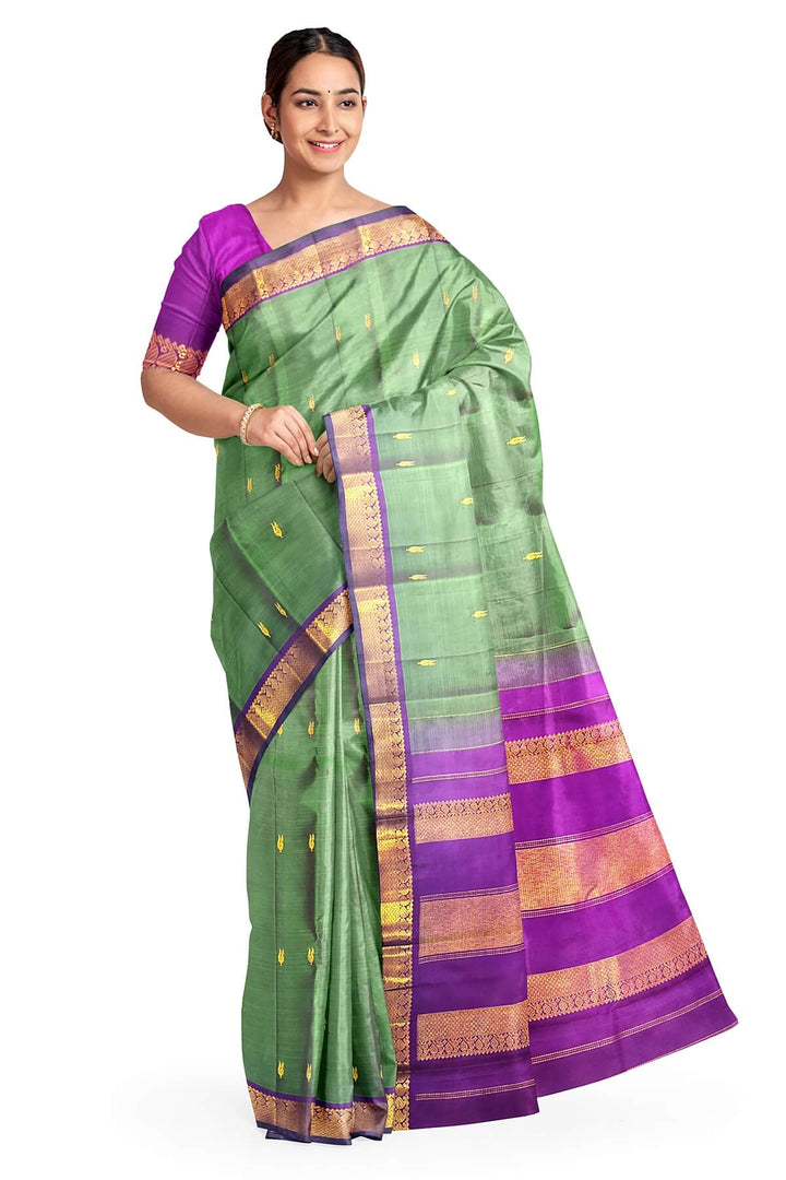 Kanchi pure silk saree in green with small motifs