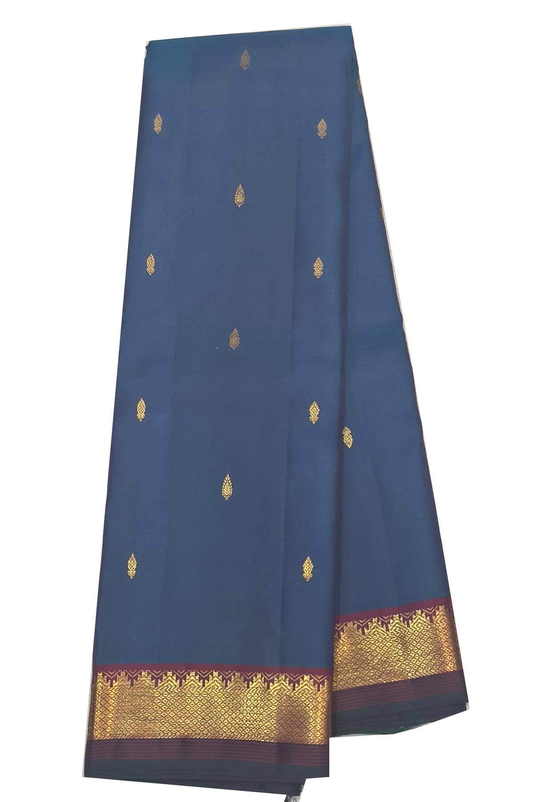 Kanchi pure silk saree in peacock blue with small motifs