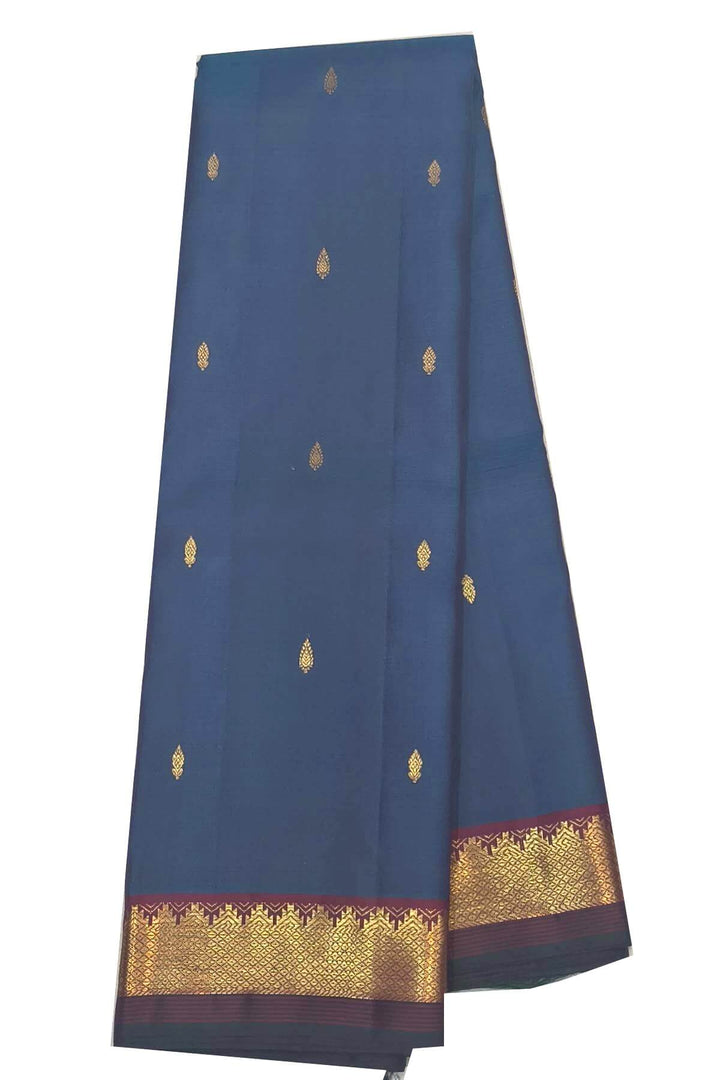 Kanchi pure silk saree in peacock blue with small motifs