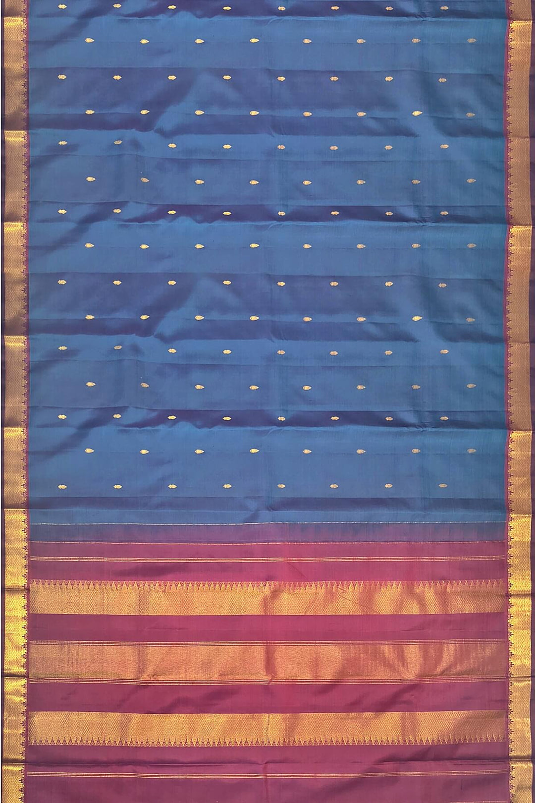 Kanchi pure silk saree in peacock blue with small motifs