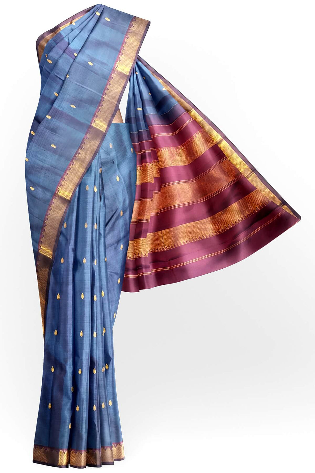 Kanchi pure silk saree in peacock blue with small motifs