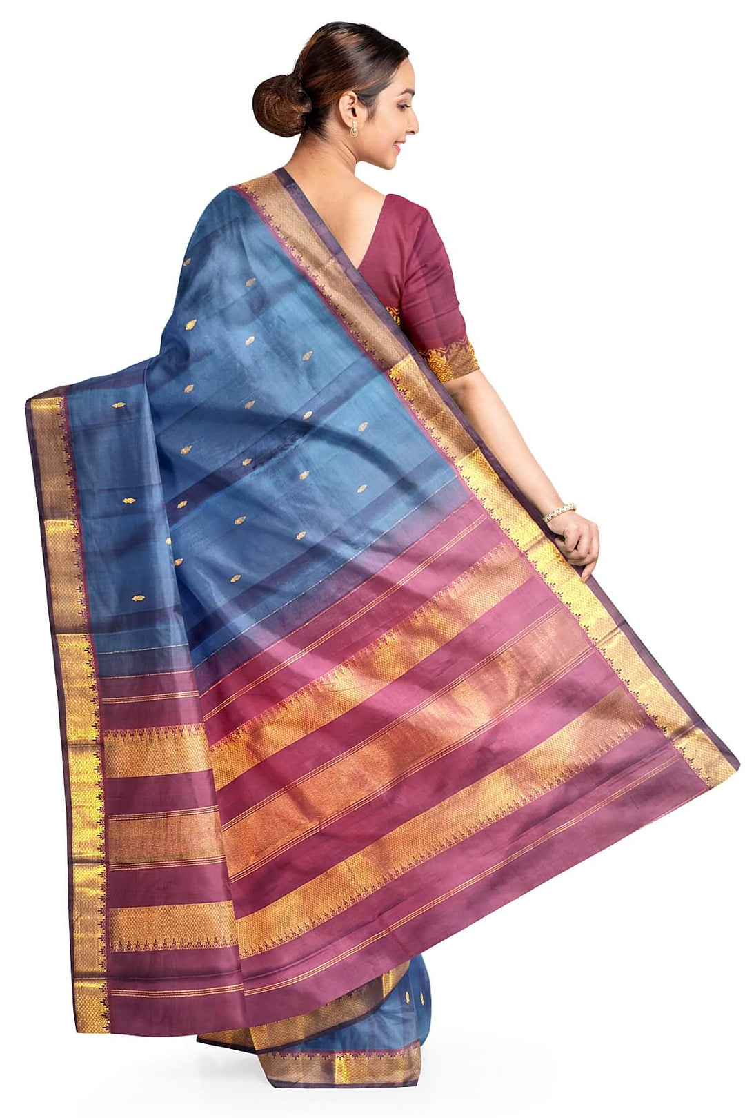Kanchi pure silk saree in peacock blue with small motifs