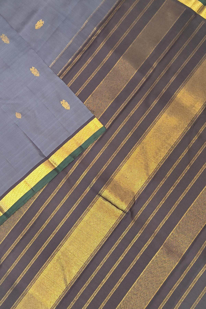 Kanchi pure silk saree in grey with small motifs