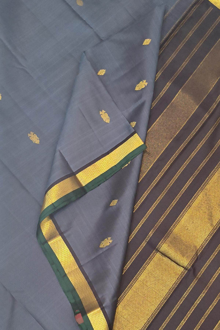 Kanchi pure silk saree in grey with small motifs
