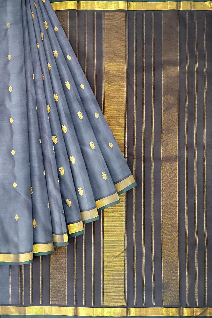 Kanchi pure silk saree in grey with small motifs