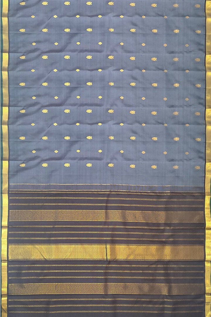 Kanchi pure silk saree in grey with small motifs