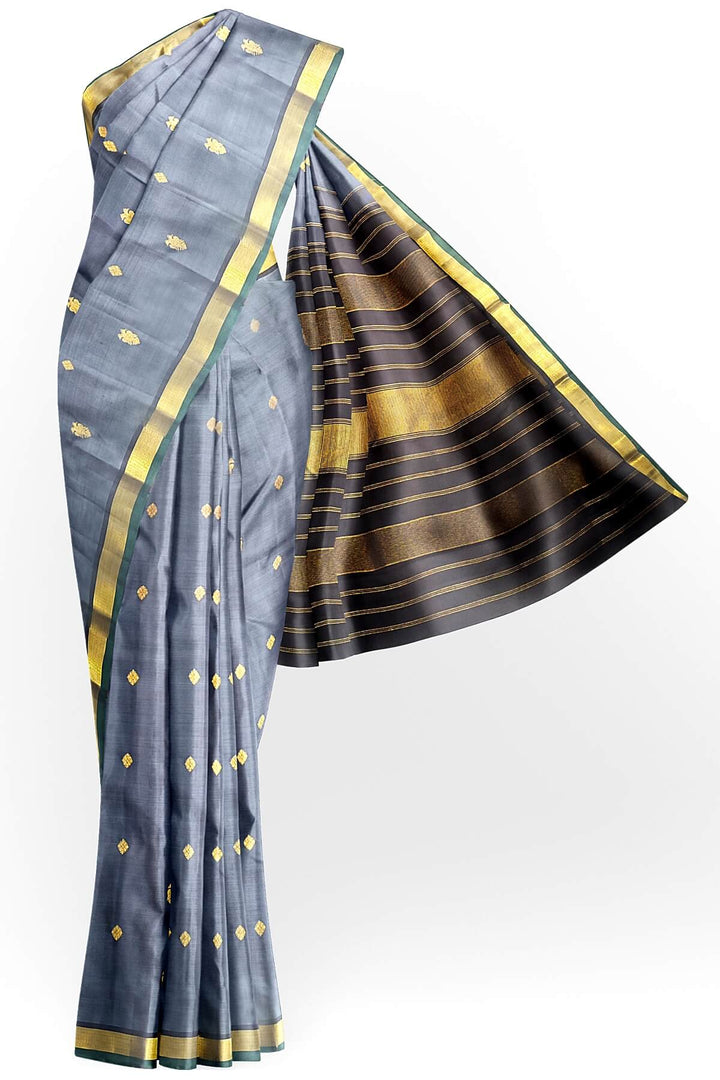 Kanchi pure silk saree in grey with small motifs