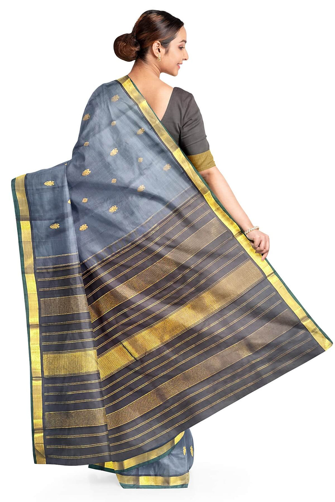 Kanchi pure silk saree in grey with small motifs