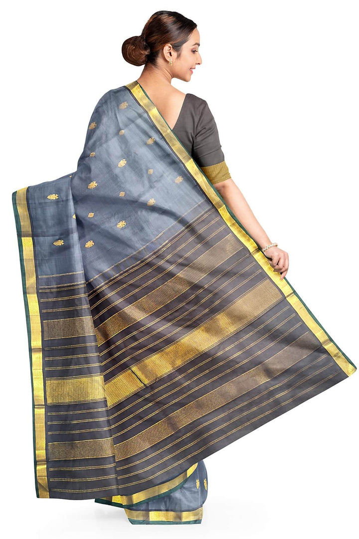 Kanchi pure silk saree in grey with small motifs