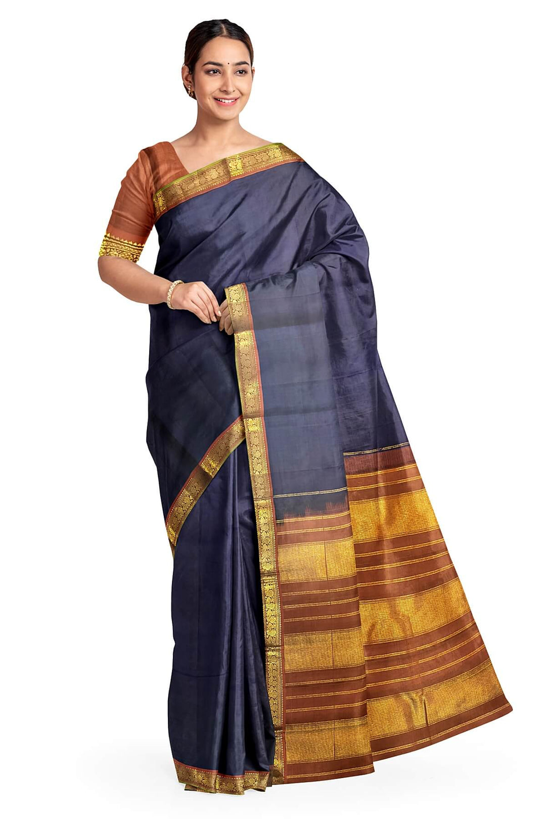 Kanchi pure silk saree in navy blue
