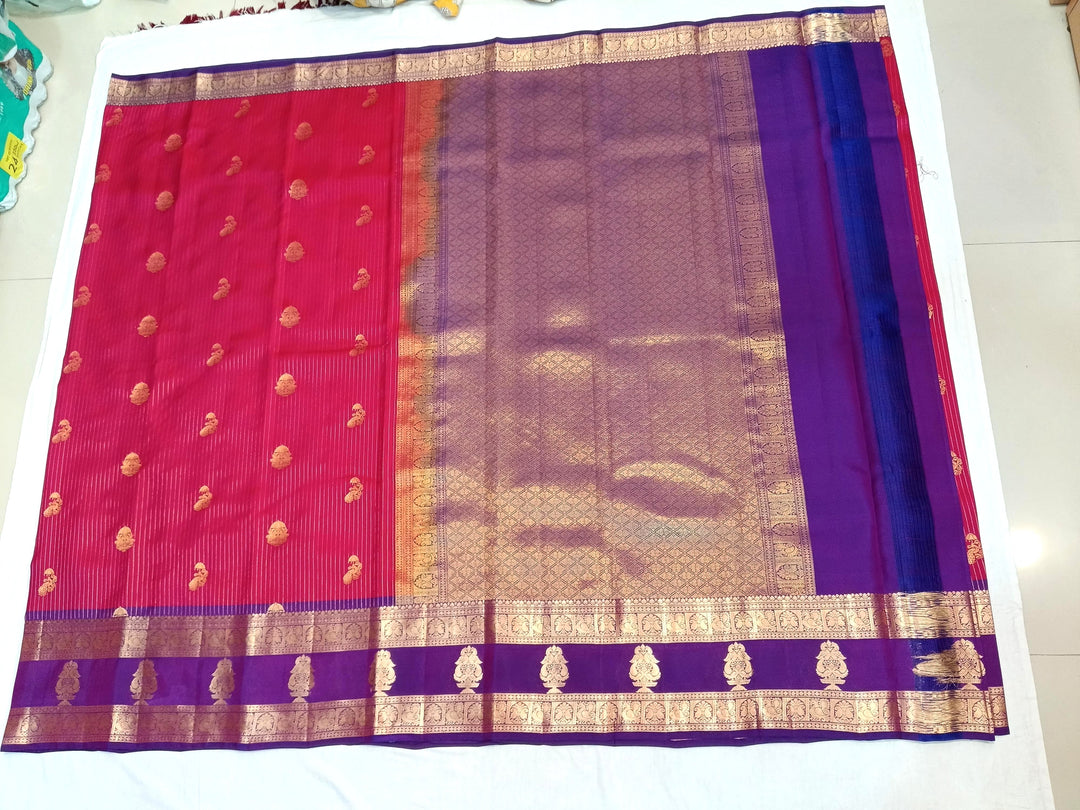 Kanchi silk saree in in pink stripes