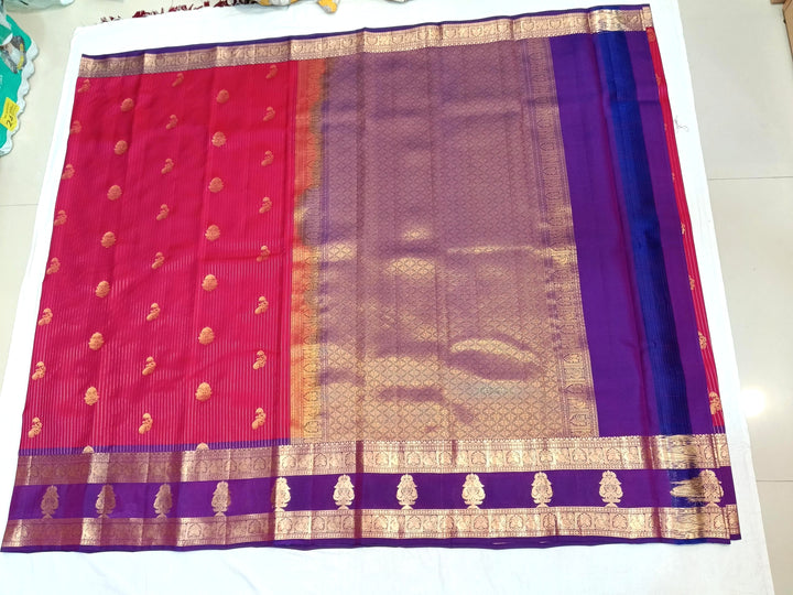 Kanchi silk saree in in pink stripes