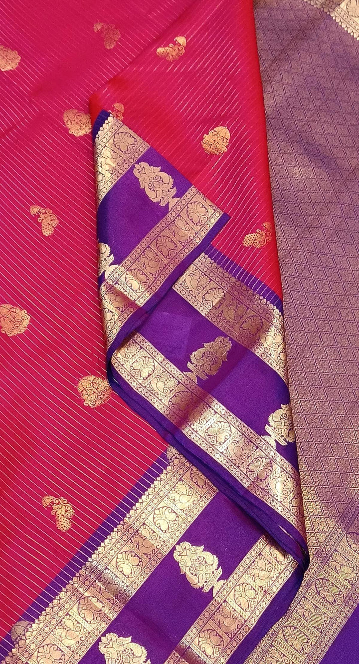 Kanchi silk saree in in pink stripes