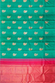 Kanchi borderless pure silk saree in rama green