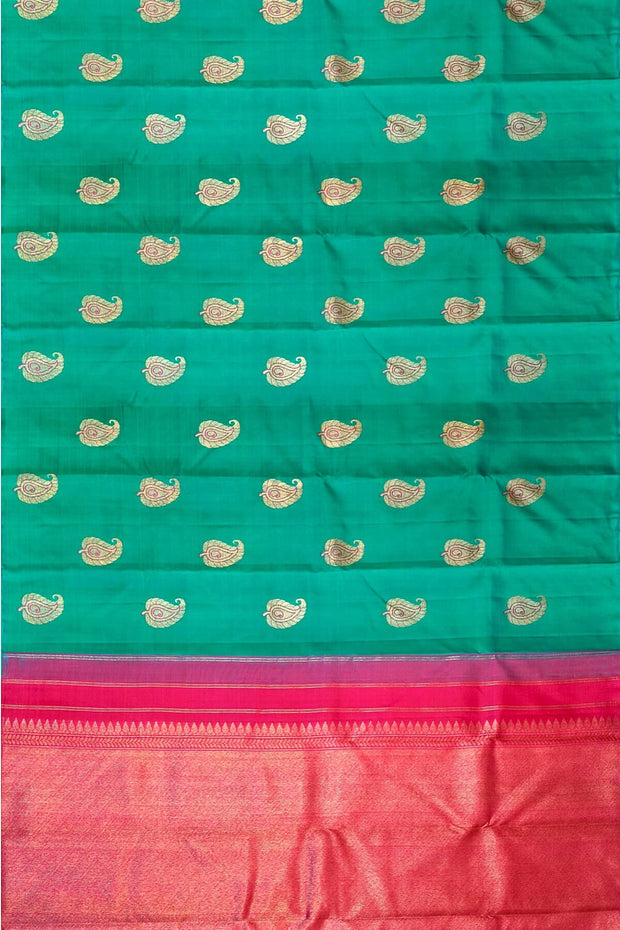Kanchi borderless pure silk saree in rama green