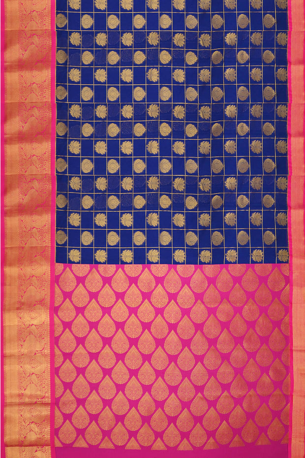 Kanchi pure silk organza saree in blue & pink with floral motifs