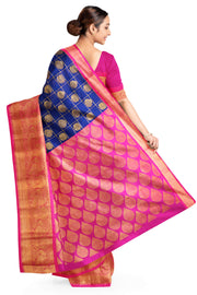 Kanchi pure silk organza saree in blue & pink with floral motifs