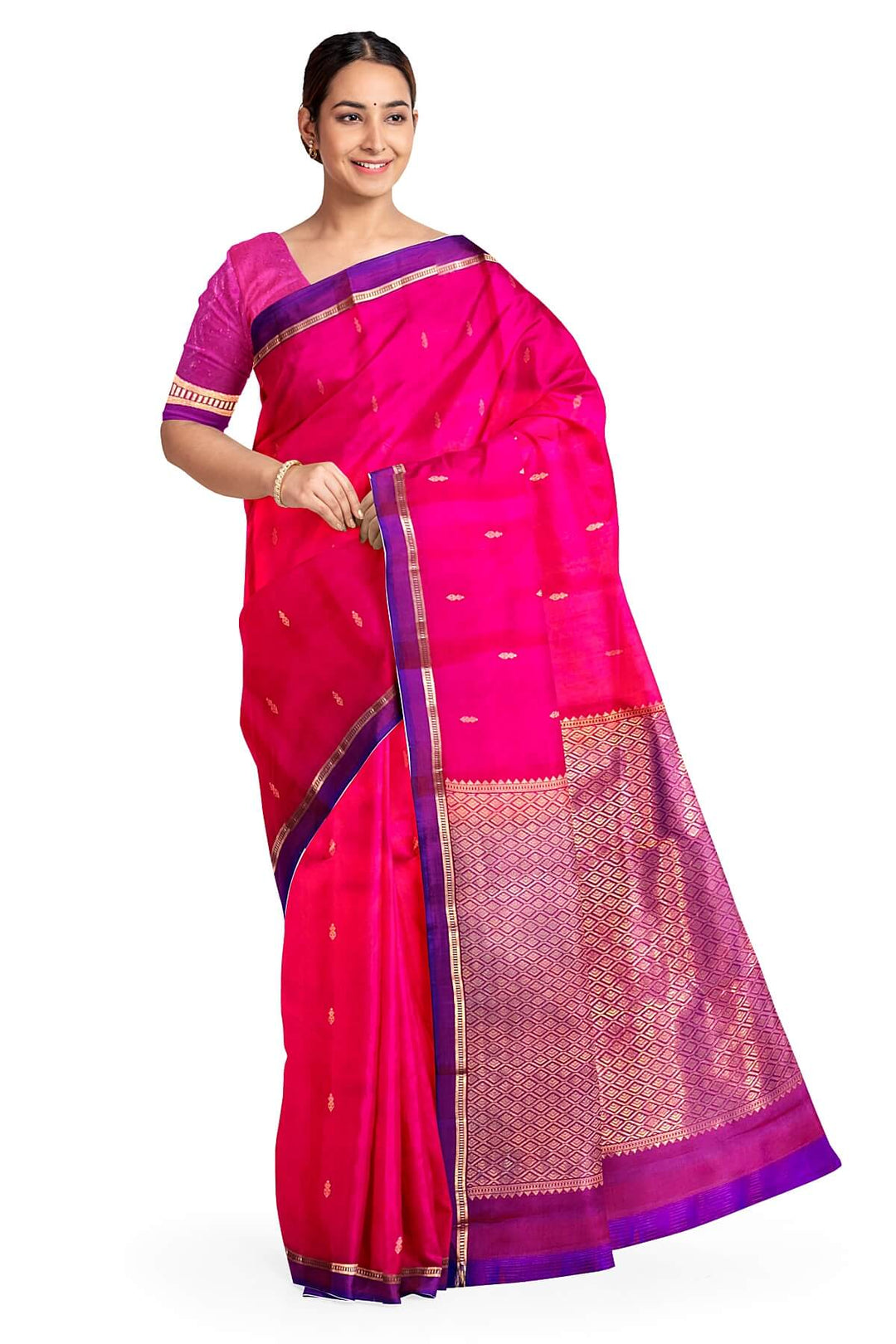 Kanchi pure silk saree in &nbsp;pink with small buttis